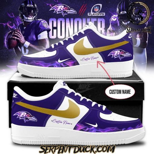 Baltimore Ravens Conquer All NFL Playoff Custom Air Force 1 Shoes