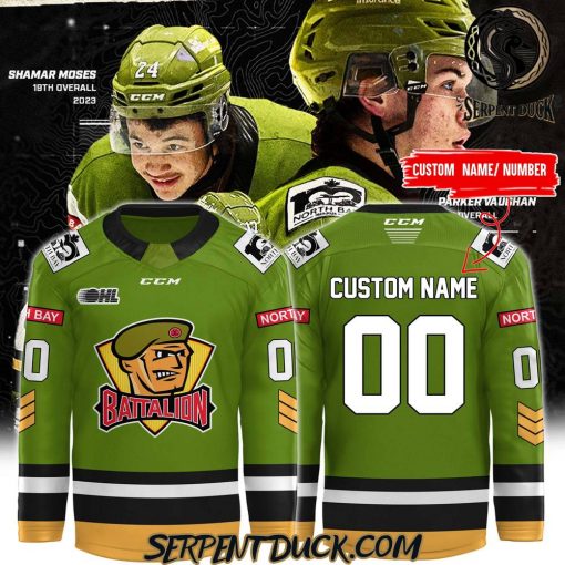 North Bay Battalion Green Gold 2025 New Custom Hockey Jersey