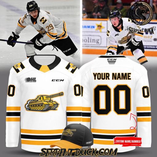 North Bay Battalion White Gold Tank 2025 New Custom Hockey Jersey