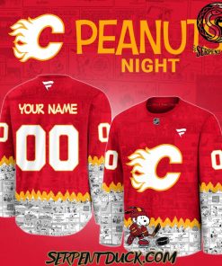 Calgary Flames 75th Anniversary of Peanuts Snoopy Hockey Jersey