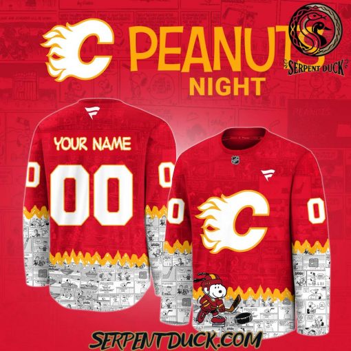 Calgary Flames 75th Anniversary of Peanuts Snoopy Hockey Jersey