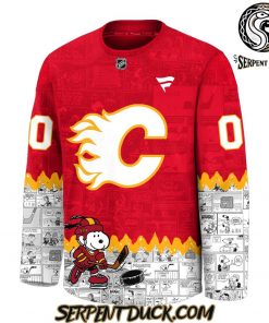 Calgary Flames 75th Anniversary of Peanuts Snoopy Hockey Jersey