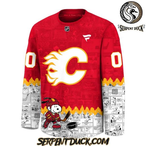 Calgary Flames 75th Anniversary of Peanuts Snoopy Hockey Jersey