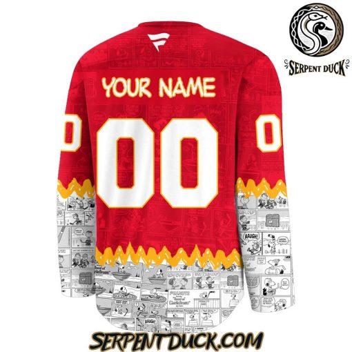 Calgary Flames 75th Anniversary of Peanuts Snoopy Hockey Jersey