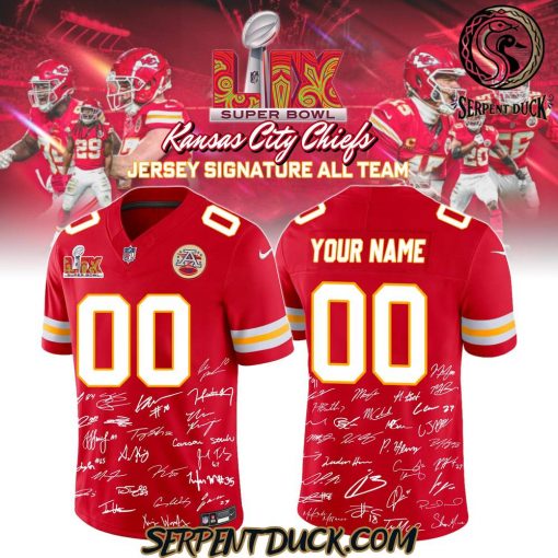 Kansas City Chiefs Champions Super Bowl LIX 2025 Signature All Team Custom Football Jersey