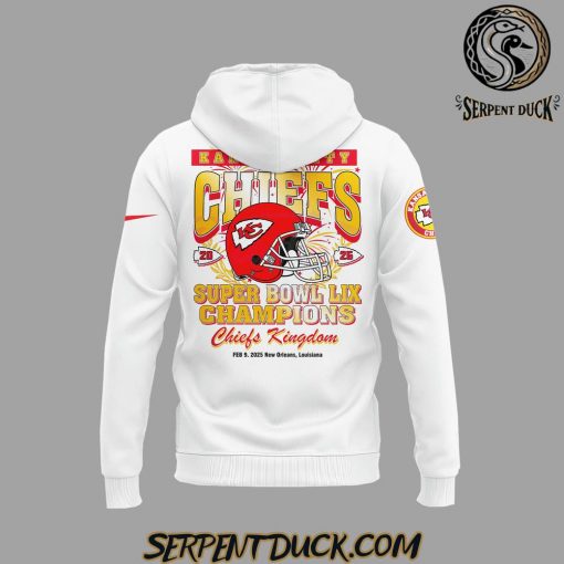 Kansas City Chiefs Super Bowl LIX Champions Custom Name White Hoodie