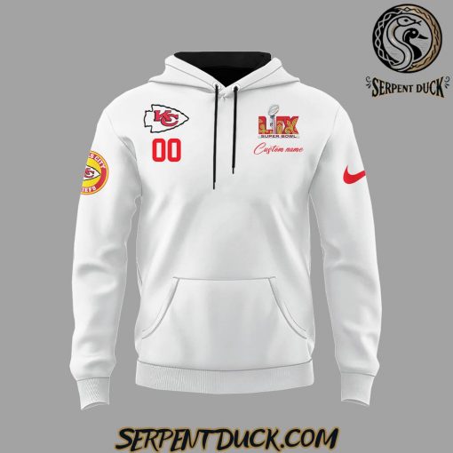 Kansas City Chiefs Super Bowl LIX Champions Custom Name White Hoodie