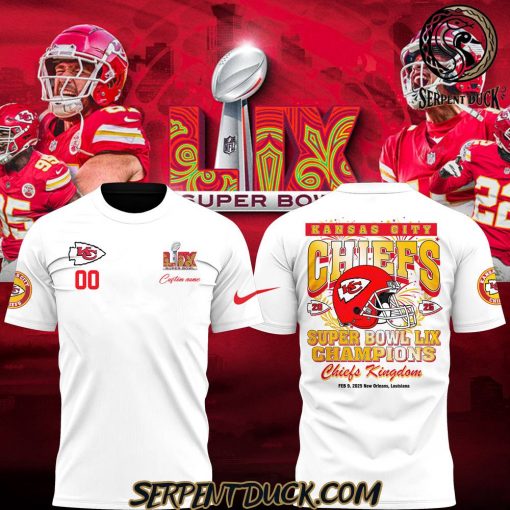 Kansas City Chiefs Super Bowl LIX Champions Custom Name White Shirt