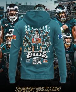 Philadelphia Eagles 2X Champions Super Bowl Green Hoodie