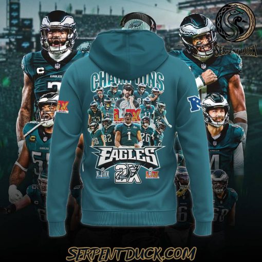 Philadelphia Eagles 2X Champions Super Bowl Green Hoodie