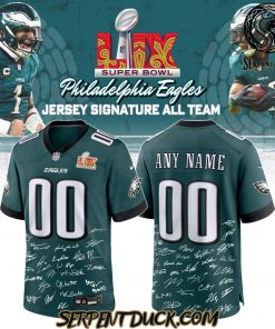 Philadelphia Eagles Champions Super Bowl LIX 2025 Signature All Team Custom Football Jersey