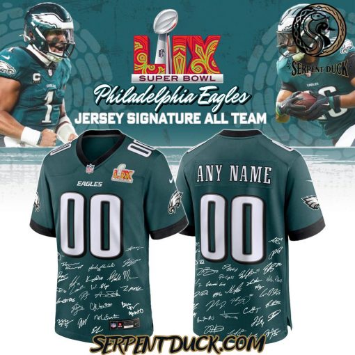 Philadelphia Eagles Champions Super Bowl LIX 2025 Signature All Team Custom Football Jersey