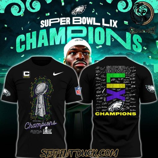 Philadelphia Eagles Super Bowl LIX Champions 2025 Signature All Team Black Shirt