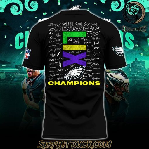 Philadelphia Eagles Super Bowl LIX Champions 2025 Signature All Team Black Shirt