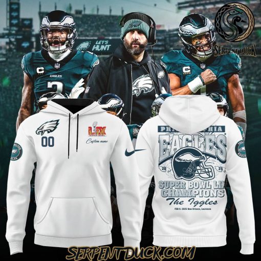 Philadelphia Eagles Super Bowl LIX Champions The Eagles Custom Name White Hoodie