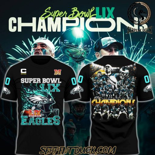 Philadelphia Eagles Super Bowl LIX Eagles Champions Custom Number Black Shirt