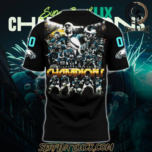 Philadelphia Eagles Super Bowl LIX Eagles Champions Custom Number Black Shirt