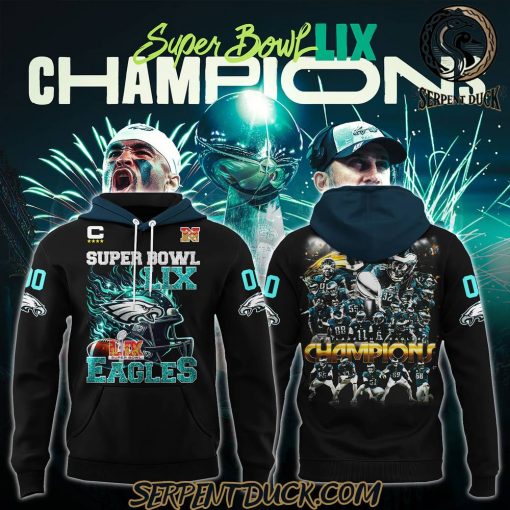 Philadelphia Eagles Super Bowl LIX Eagles Champions Custom Number Black Hoodie