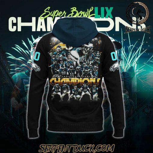 Philadelphia Eagles Super Bowl LIX Eagles Champions Custom Number Black Hoodie