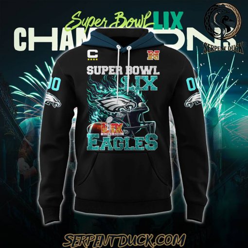 Philadelphia Eagles Super Bowl LIX Eagles Champions Custom Number Black Hoodie