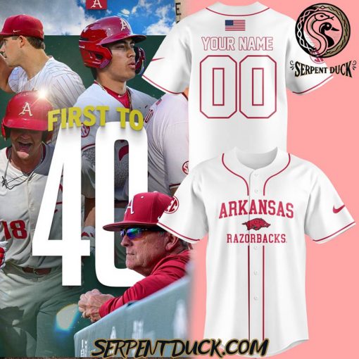 Arkansas Razorback Baseball 2025 First To 40 Baseball Jersey