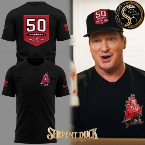 Tampa Bay Buccaneers Football 50th Seasons Logo Black T-Shirt